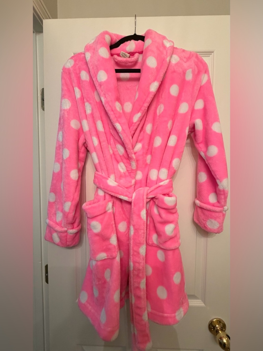 Cozy Pink Polka Dot Plush Robe with Belt